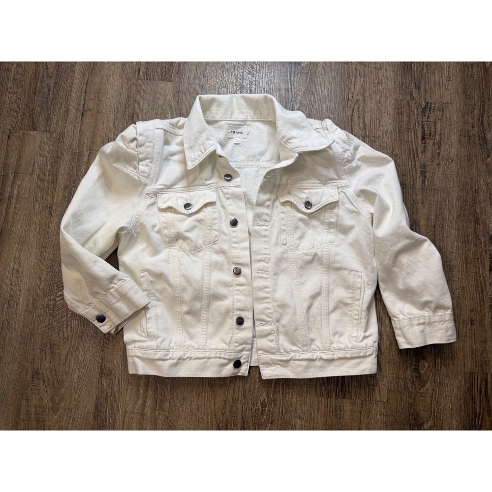 FRAME Rumpled Blanc White Denim Jacket XL RSJKT171 Cotton Blend Trucker